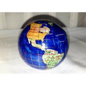 World Globe Planet Inlaid Gem Stones Lapis Jasper Serpentine Quartz Paperweight